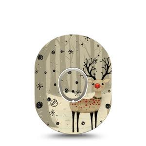 ExpressionMed Woodland Reindeer Dexcom G7 Sticker and Tape, Dexcom Stelo Glucose Biosensor System, Red Nose Reindeer, Vinyl Sticker and Tape Pairing Continuous Glucose Monitor Design