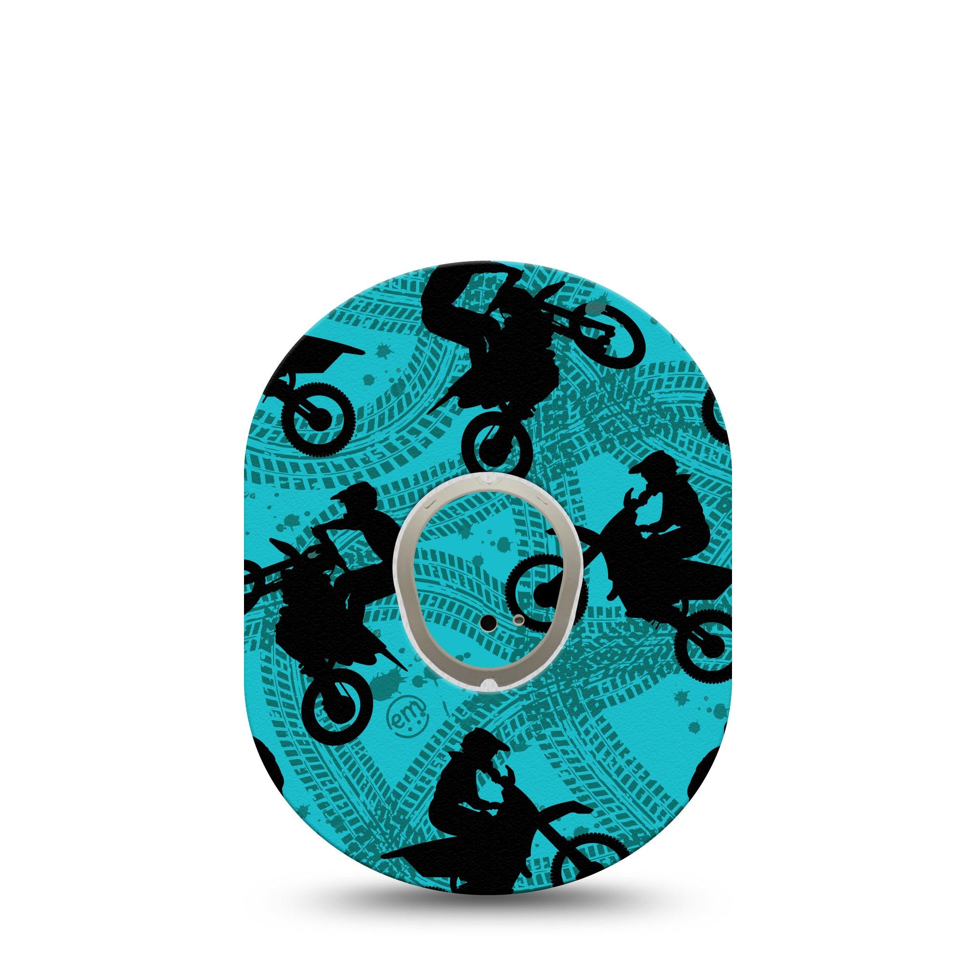 ExpressionMed Dirt Bikes Dexcom G7 Transmitter Sticker, Single, Motocross Inspired, Dexcom G7 Vinyl Center Sticker, With Matching Dexcom G7 Tape, CGM Overlay Patch Design