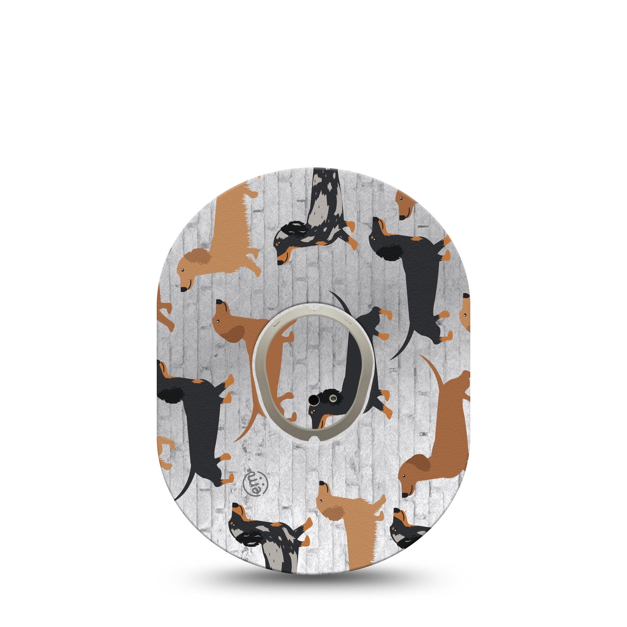 ExpressionMed Dancing Dachshunds Dexcom G7 and Stelo Tape Single Tape and Single Sticker Groovy Dogs Themed, Plaster Continuous Glucose Monitor Design