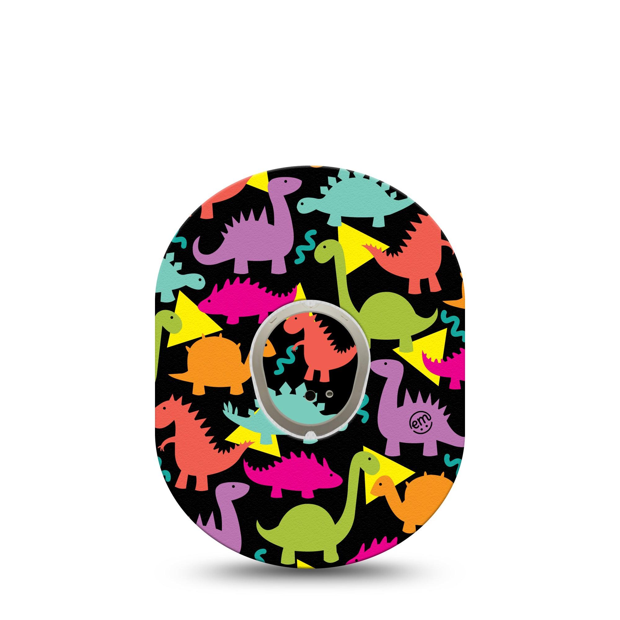 ExpressionMed Delightful Dinos Dexcom G7 Transmitter Sticker, Single, Multicolored Dinosaurs Inspired, Dexcom G7 Vinyl Center Sticker, With Matching Dexcom G7 Tape, CGM Overlay Patch Design