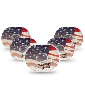 ExpressionMed American Pride Dexcom G7 and Stelo Tape 5-Pack Tape and 5-Pack Sticker Flag Dignity Inspired, Plaster Continuous Glucose Monitor Design