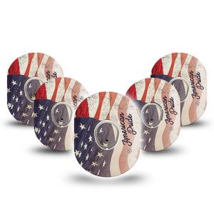 ExpressionMed American Pride Dexcom G7 and Stelo Tape 5-Pack Tape and 5-Pack Sticker Flag Dignity Inspired, Plaster Continuous Glucose Monitor Design