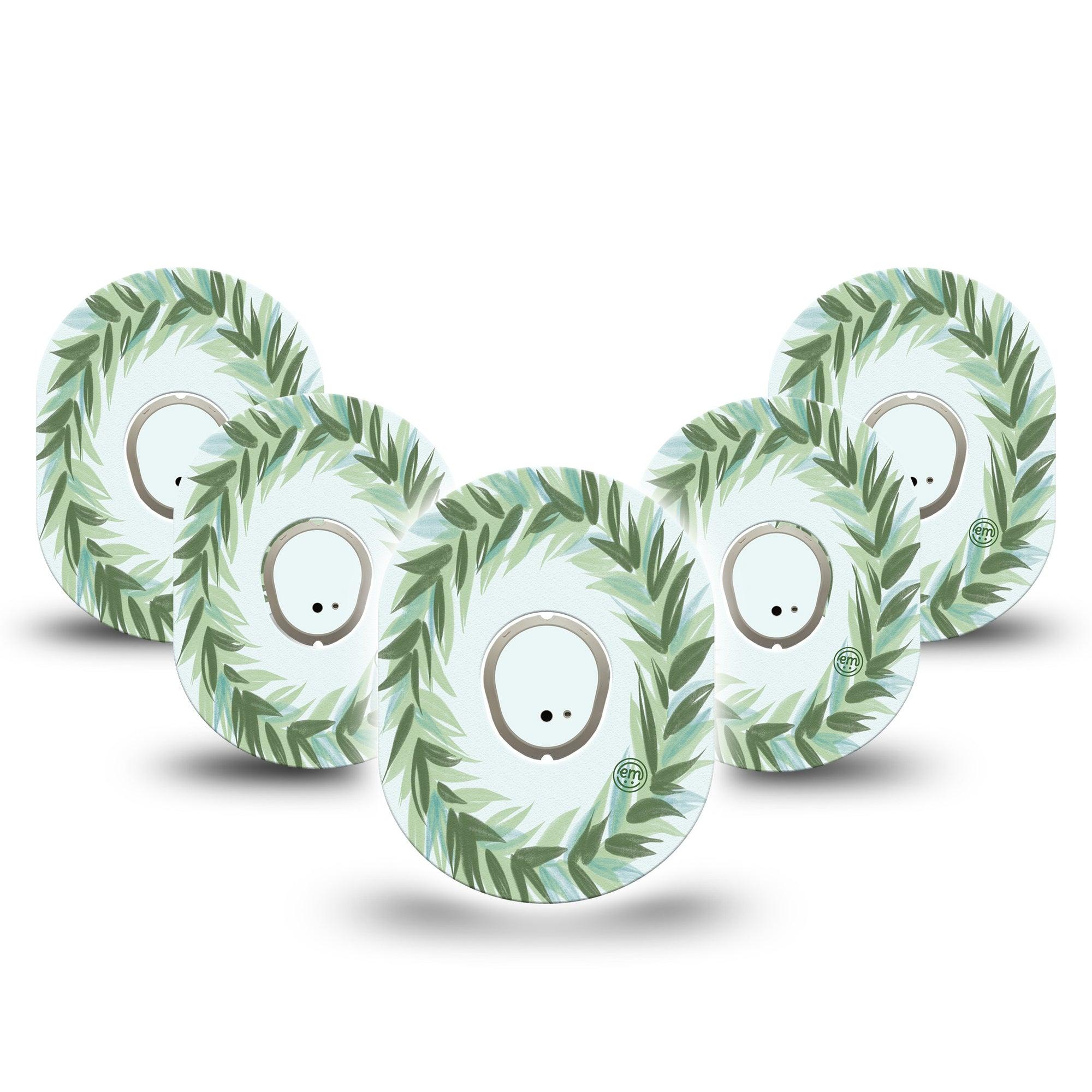 ExpressionMed Mint Dexcom G7 and Stelo Tape 5-Pack Tape and 5-Pack Sticker Crown Leaves Inspired, Plaster Continuous Glucose Monitor Design