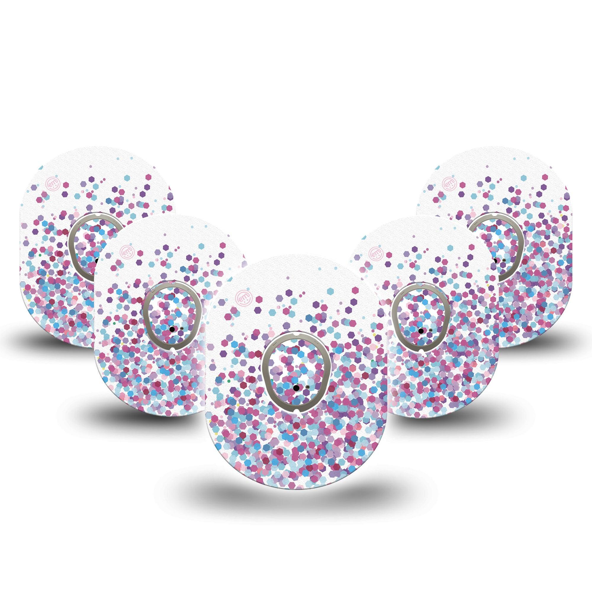 ExpressionMed Confetti Dexcom G7 and Stelo Tape 5-Pack Tape and 5-Pack Sticker Blue And Pink Shades Inspired, Plaster Continuous Glucose Monitor Design