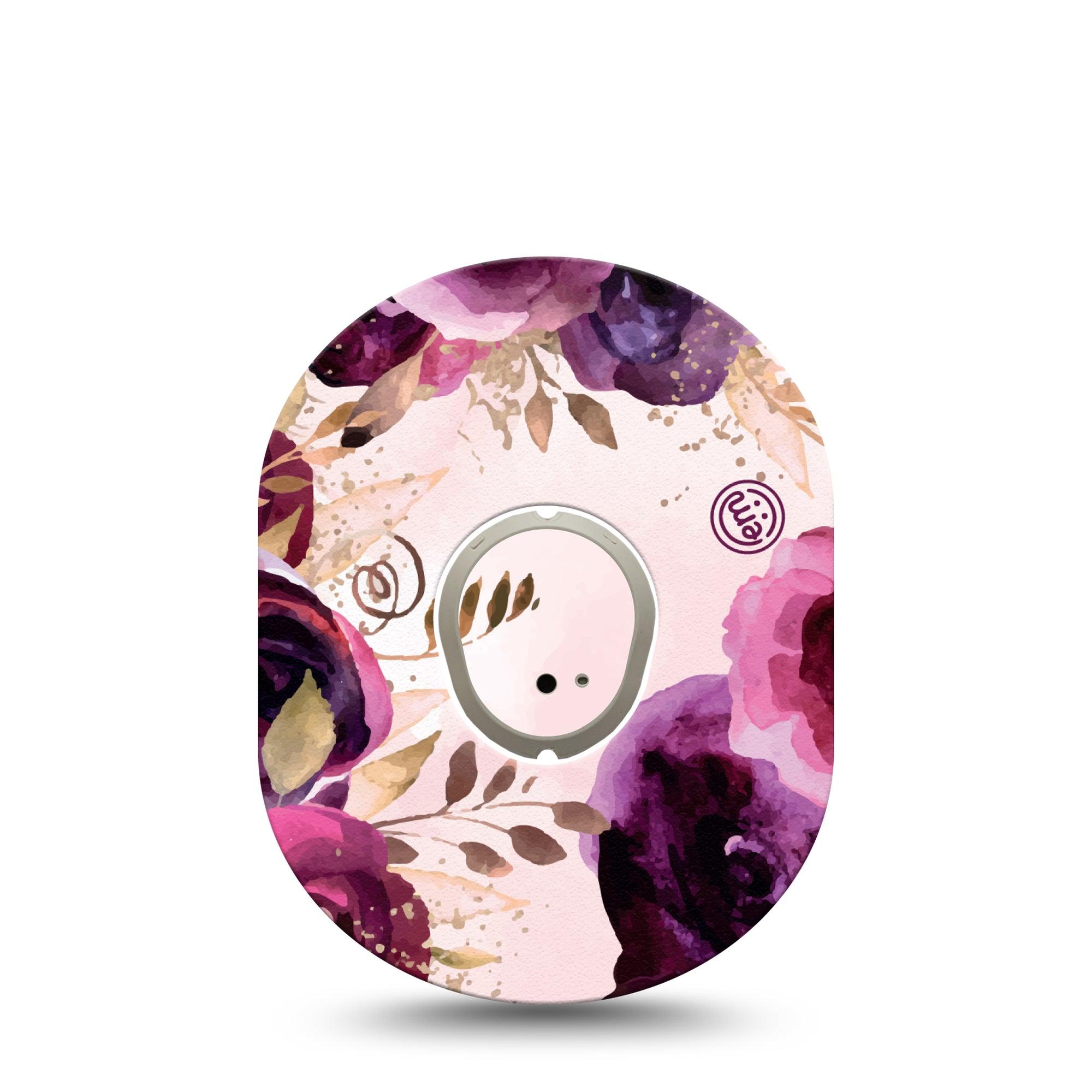 ExpressionMed Purple Bouquet Dexcom G7 Tape, Dexcom Stelo Glucose Biosensor System, Single Tape and Single Sticker Lilac Florals, Overlay Tape CGM Design