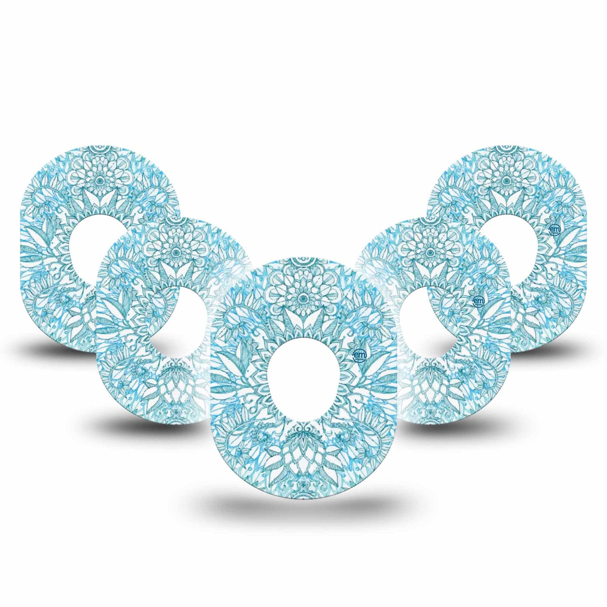 ExpressionMed Aqua Floral Dexcom G7 Tape, Dexcom Stelo Glucose Biosensor System, 5-Pack Tape and 5-Pack Sticker Blue Blossoms Adhesive Tape CGM Design