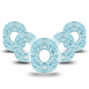 ExpressionMed Aqua Floral Dexcom G7 Tape, Dexcom Stelo Glucose Biosensor System, 5-Pack Tape and 5-Pack Sticker Blue Blossoms Adhesive Tape CGM Design