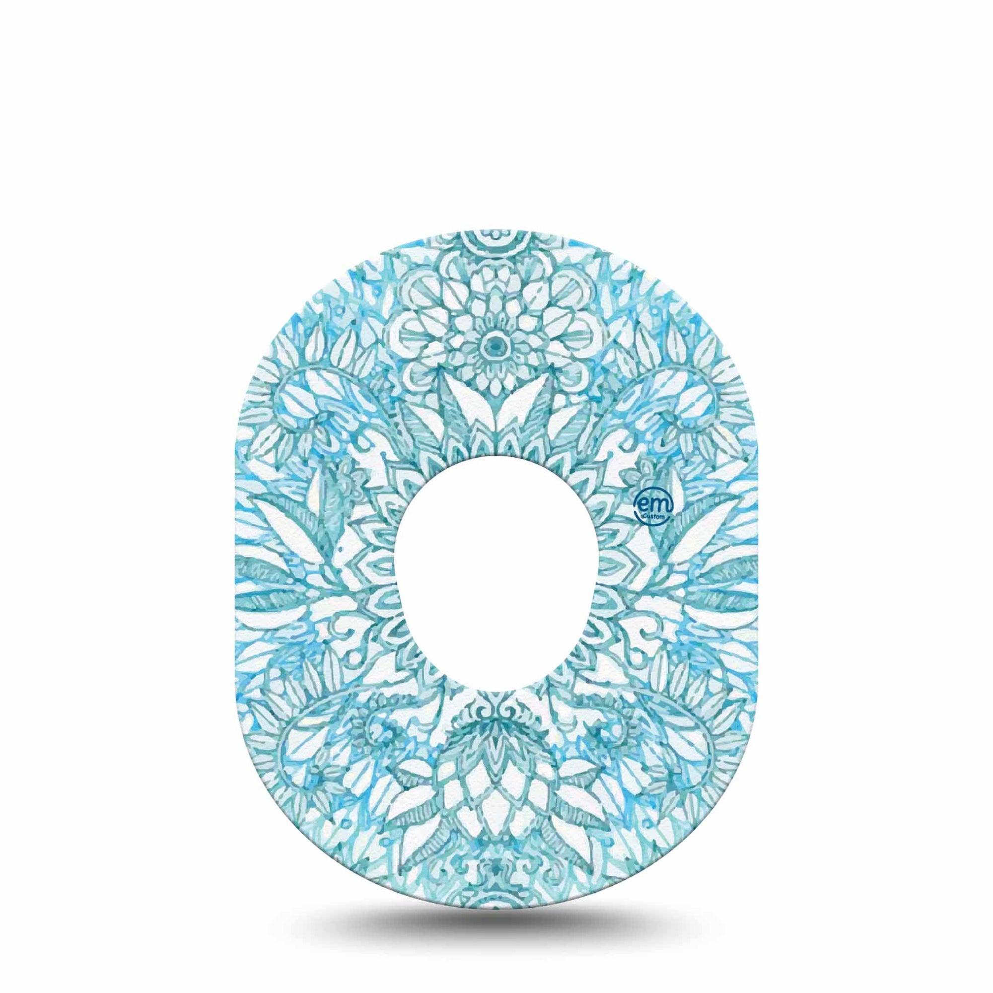 ExpressionMed Aqua Floral Dexcom G7 Tape, Dexcom Stelo Glucose Biosensor System, Single Tape and Single Sticker Blue Blossoms Adhesive Tape CGM Design