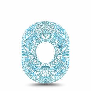 ExpressionMed Aqua Floral Dexcom G7 Tape, Dexcom Stelo Glucose Biosensor System, Single Tape and Single Sticker Blue Blossoms Adhesive Tape CGM Design