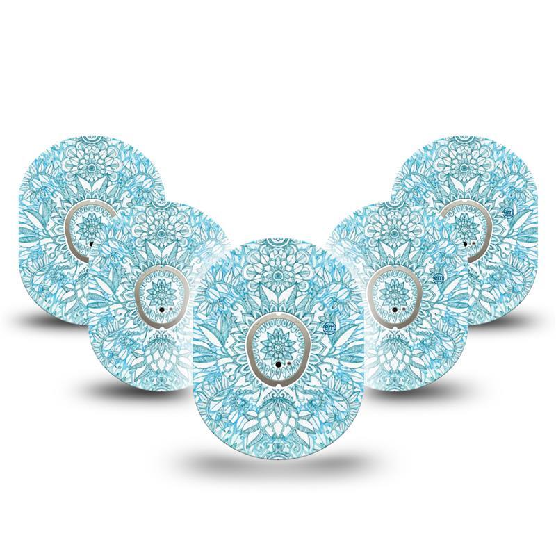 ExpressionMed Aqua Floral Dexcom G7 Tape, Dexcom Stelo Glucose Biosensor System, 5-Pack Tape Watercolor Florals Adhesive Tape CGM Design