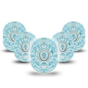 ExpressionMed Aqua Floral Dexcom G7 Tape, Dexcom Stelo Glucose Biosensor System, 5-Pack Tape Watercolor Florals Adhesive Tape CGM Design