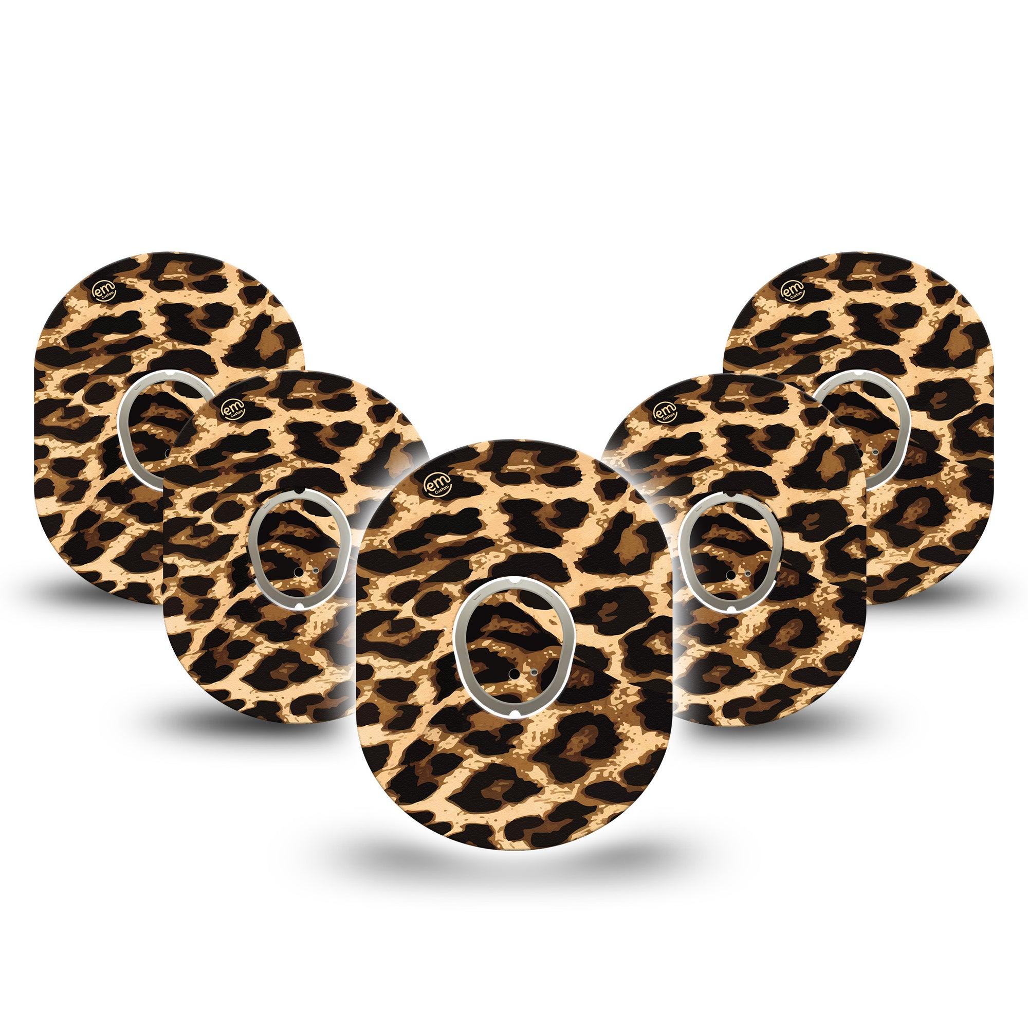 ExpressionMed Leopard Print Dexcom G7 and Stelo Tape 5-Pack Tape and 5-Pack Sticker Blue Animal Spots Themed, Plaster Continuous Glucose Monitor Design