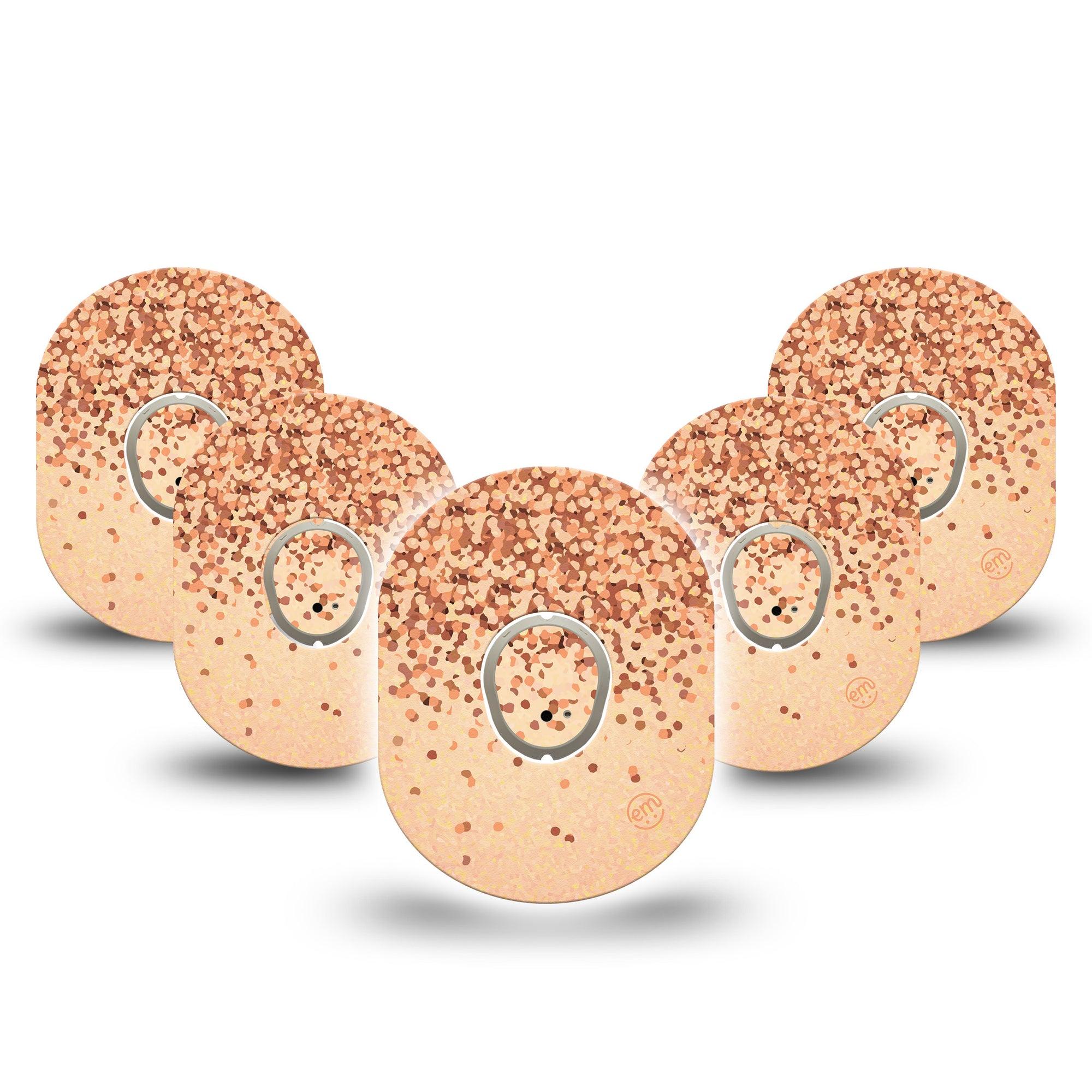 ExpressionMed Champagne Shimmer Dexcom G7 and Stelo Tape 5-Pack Tape and 5-Pack Sticker Champagne Glitters Themed, Plaster Continuous Glucose Monitor Design