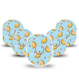 ExpressionMed Spicy Tacos Dexcom G7 and Stelo Tape 5-Pack Tape and 5-Pack Sticker Taco and hot Jalapenos Print, Plaster Continuous Glucose Monitor Design