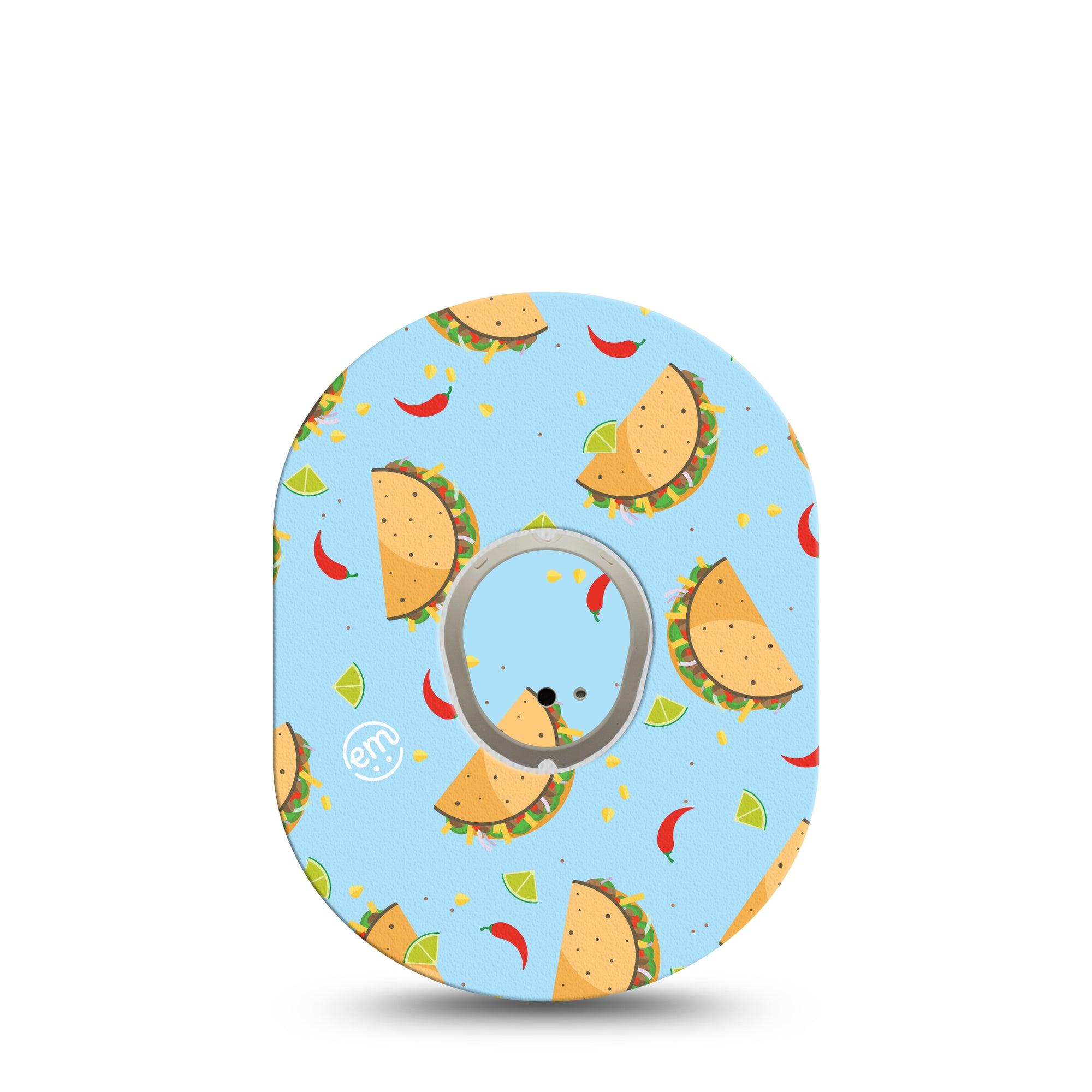 ExpressionMed Spicy Tacos Dexcom G7 and Stelo Tape Single Tape and Single Sticker Taco and Hot Jalapenos Print, Plaster Continuous Glucose Monitor Design