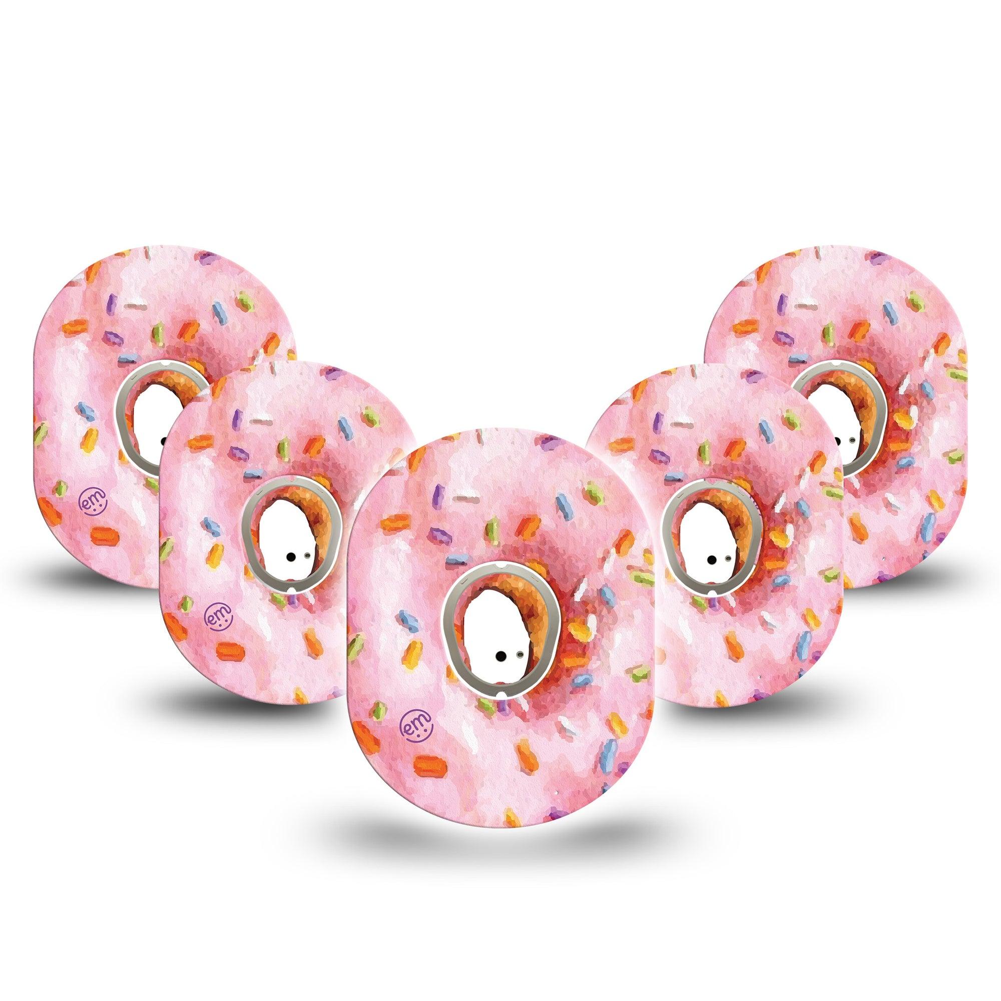 ExpressionMed Donut Sprinkles Dexcom G7 and Stelo Tape 5-Pack Tape and 5-Pack Sticker Sprinkled Pink Donut, Plaster Continuous Glucose Monitor Design