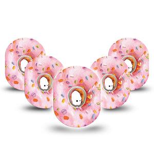 ExpressionMed Donut Sprinkles Dexcom G7 and Stelo Tape 5-Pack Tape and 5-Pack Sticker Sprinkled Pink Donut, Plaster Continuous Glucose Monitor Design