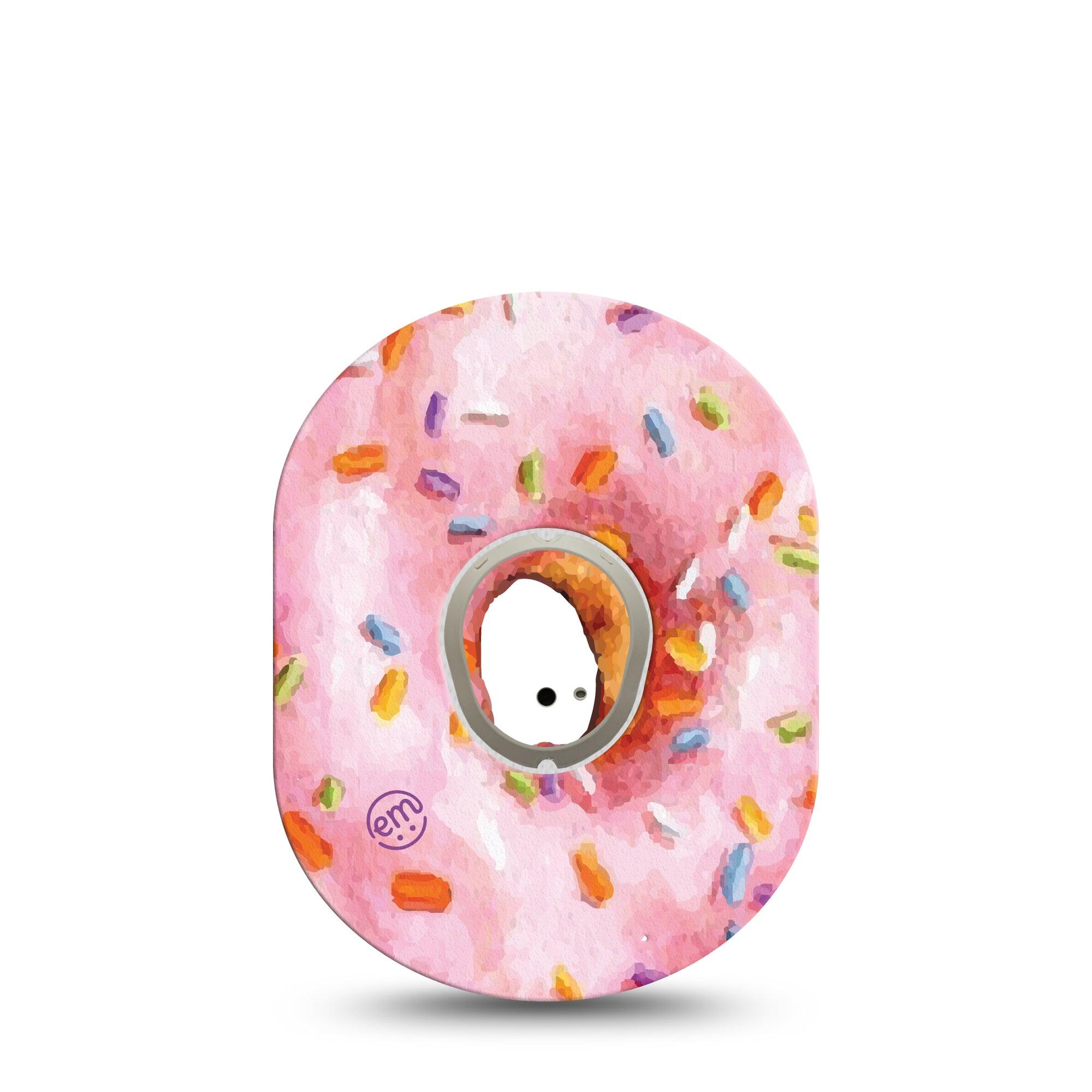 ExpressionMed Donut Sprinkles Dexcom G7 and Stelo Tape Single Tape and Single Sticker Sprinkled Pink Donut, Plaster Continuous Glucose Monitor Design