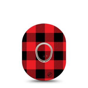 ExpressionMed Lumberjack Dexcom G7 Transmitter Sticker, Single, Red And Black Stripes Themed, Dexcom G7 Vinyl Center Sticker, With Matching Dexcom G7 Tape, CGM Overlay Patch Design