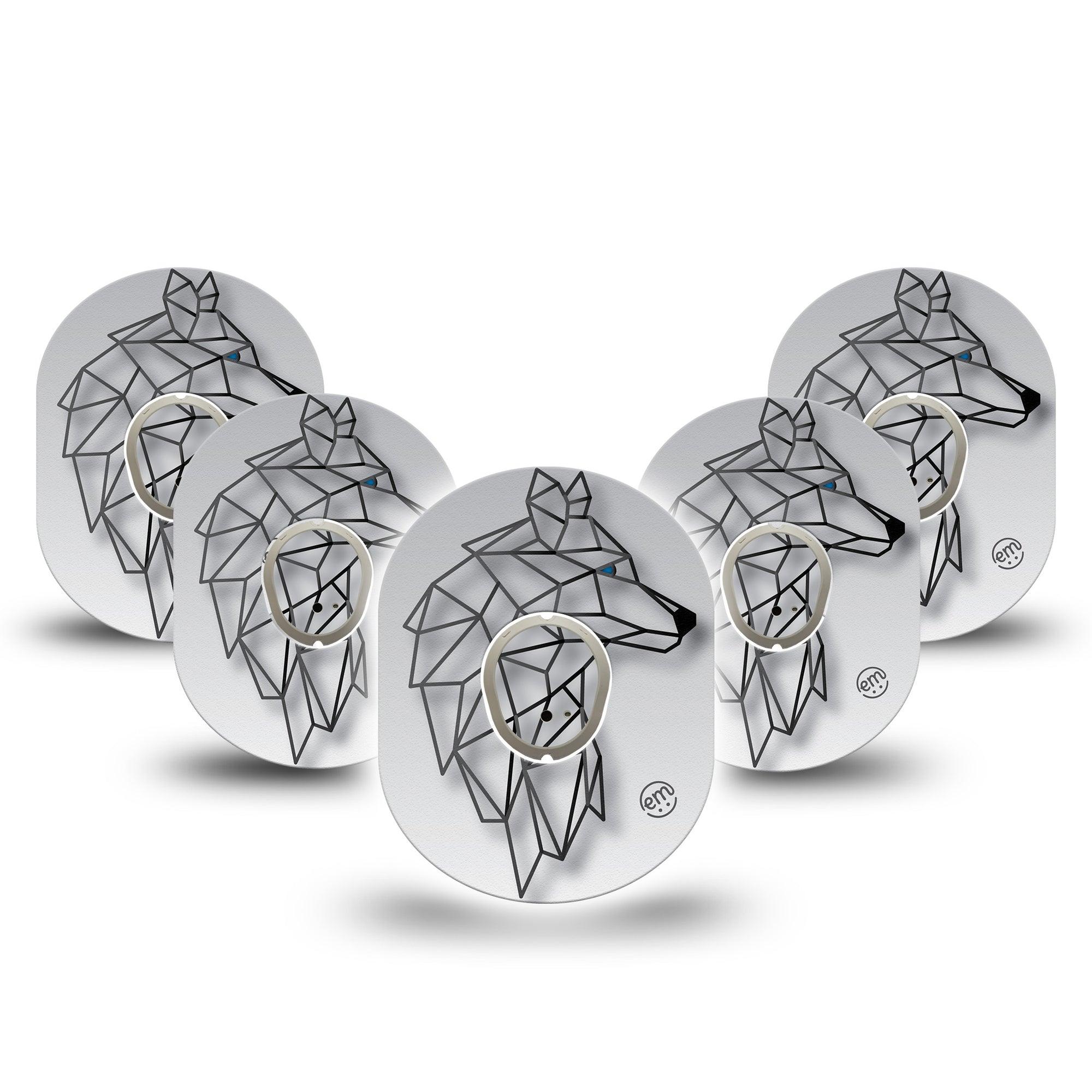 ExpressionMed Iron Wolf Dexcom G7 and Stelo Tape 5-Pack Tape and 5-Pack Sticker Blue-Eyed Wolf Themed, Plaster Continuous Glucose Monitor Design