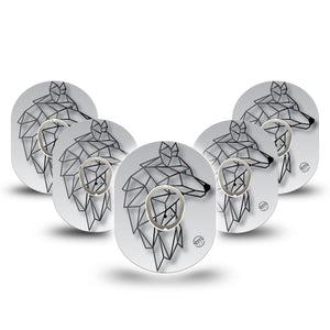 ExpressionMed Iron Wolf Dexcom G7 and Stelo Tape 5-Pack Tape and 5-Pack Sticker Blue-Eyed Wolf Themed, Plaster Continuous Glucose Monitor Design