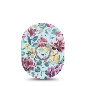 ExpressionMed Botanical Blooms Dexcom G7 and Stelo Tape Single Tape and Single Sticker Watercolor Purple Floral, Plaster Continuous Glucose Monitor Design