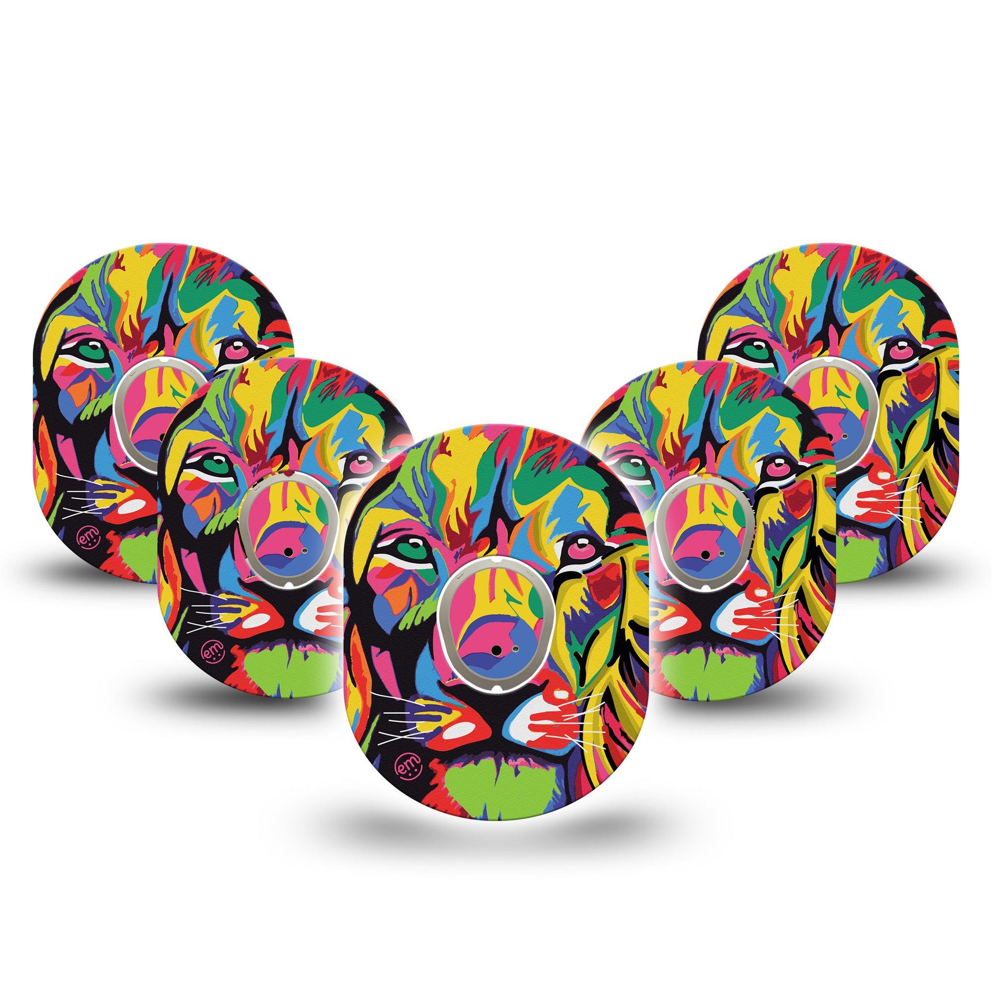 ExpressionMed Majestic Lion Dexcom G7 and Stelo Tape 5-Pack Tape and 5-Pack Sticker Lion Faced Themed, Plaster Continuous Glucose Monitor Design