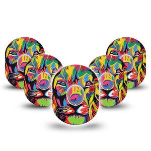 ExpressionMed Majestic Lion Dexcom G7 and Stelo Tape 5-Pack Tape and 5-Pack Sticker Lion Faced Themed, Plaster Continuous Glucose Monitor Design
