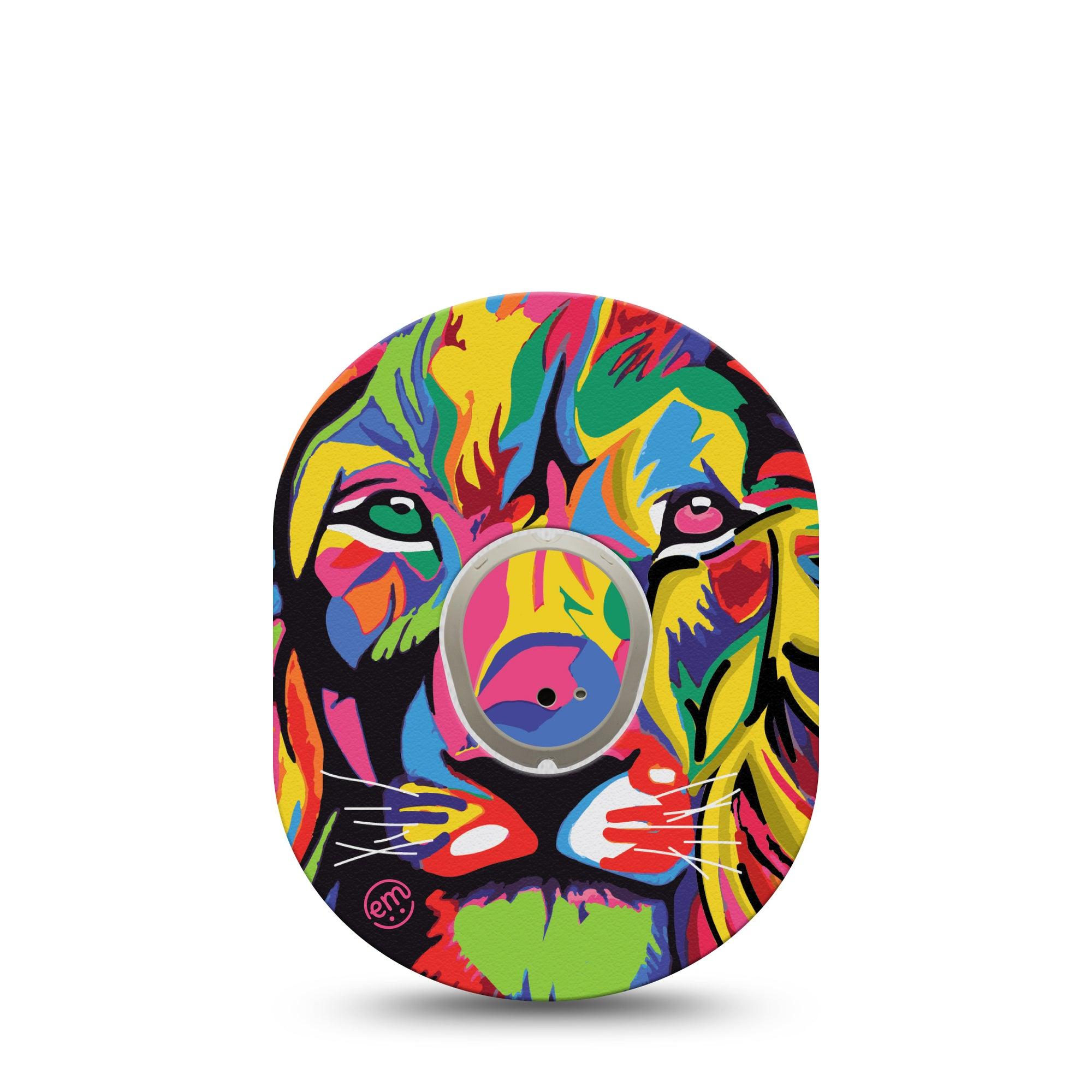 ExpressionMed Majestic Lion Dexcom G7 Transmitter Sticker, Single, Multicolored Lion Themed, Dexcom G7 Center Vinyl Sticker, With Matching Dexcom G7 Tape, CGM Plaster Patch Design, Dexcom Stelo Glucose Biosensor System