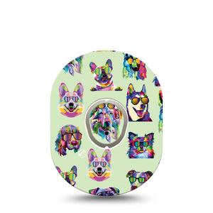 ExpressionMed Dog Party Dexcom G7 Mini Tape, Dexcom Stelo Glucose Biosensor System, Single Tape and Single Sticker, Rainbow Dog, Patch Continuous Glucose Monitor Design