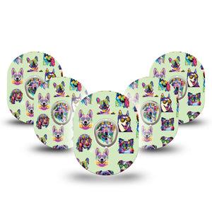 ExpressionMed Dog Party Dexcom G7 Mini Tape, Dexcom Stelo Glucose Biosensor System, 5-Pack Tape and 5-Pack Sticker, Dogs in Sunglasses, Patch Continuous Glucose Monitor Design