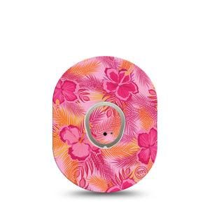 ExpressionMed Pink Hibiscus Dexcom G7 Transmitter Sticker, Single, Pink Tropical Floral Inspired, Dexcom G7 Transmitter Vinyl Sticker, With Matching Dexcom G7 Tape, CGM Adhesive Patch Design