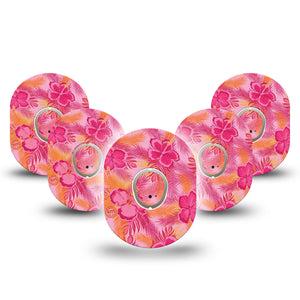 ExpressionMed Pink Hibiscus Dexcom G7 Tape, Dexcom Stelo Glucose Biosensor System, 5-Pack Tape and 5-Pack Sticker Exotic Flower, Overlay Tape CGM Design