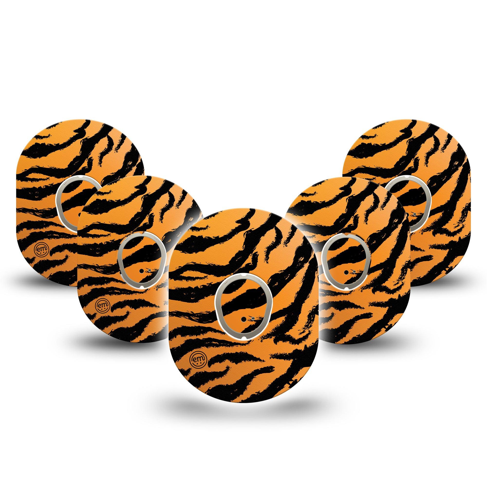 ExpressionMed Tiger Dexcom G7 and Stelo Tape 5-Pack Tape and 5-Pack Sticker Animal Print Inspired, Plaster Continuous Glucose Monitor Design