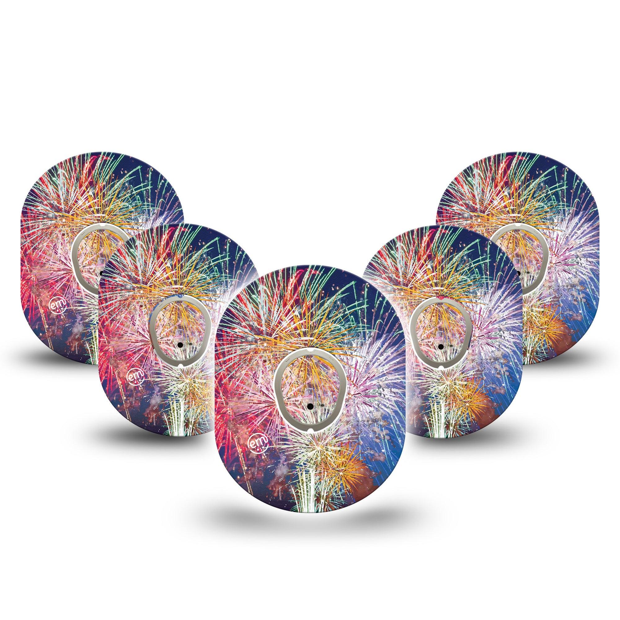 ExpressionMed Fireworks Dexcom G7 and Stelo Tape 5-Pack Tape and 5-Pack Sticker Pyrotechnic Display Themed, Plaster Continuous Glucose Monitor Design