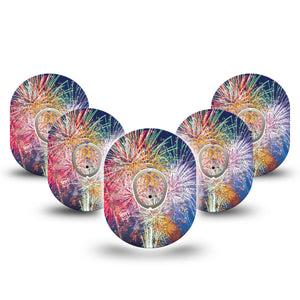 ExpressionMed Fireworks Dexcom G7 and Stelo Tape 5-Pack Tape and 5-Pack Sticker Pyrotechnic Display Themed, Plaster Continuous Glucose Monitor Design