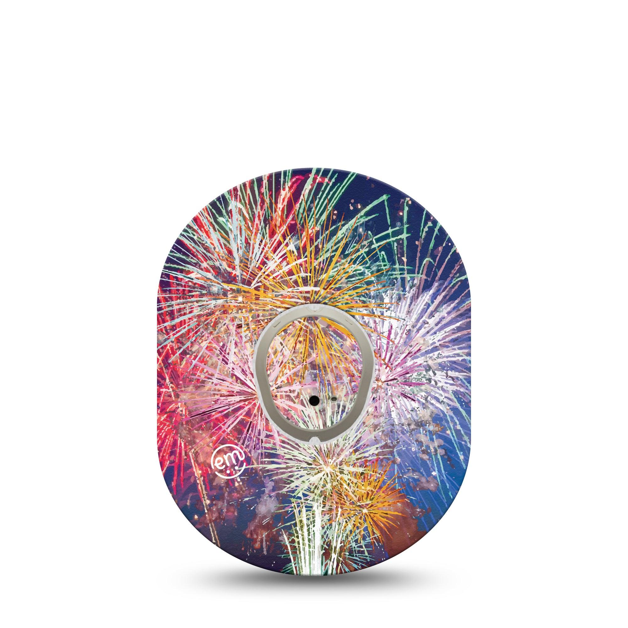 ExpressionMed Fireworks Dexcom G7 and Stelo Tape Single Tape and Single Sticker Night Display Inspired, Plaster Continuous Glucose Monitor Design
