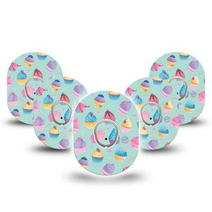 ExpressionMed Cupcakes Dexcom G7 and Stelo Tape 5-Pack Tape and 5-Pack Sticker Food Cravings Inspired, Plaster Continuous Glucose Monitor Design