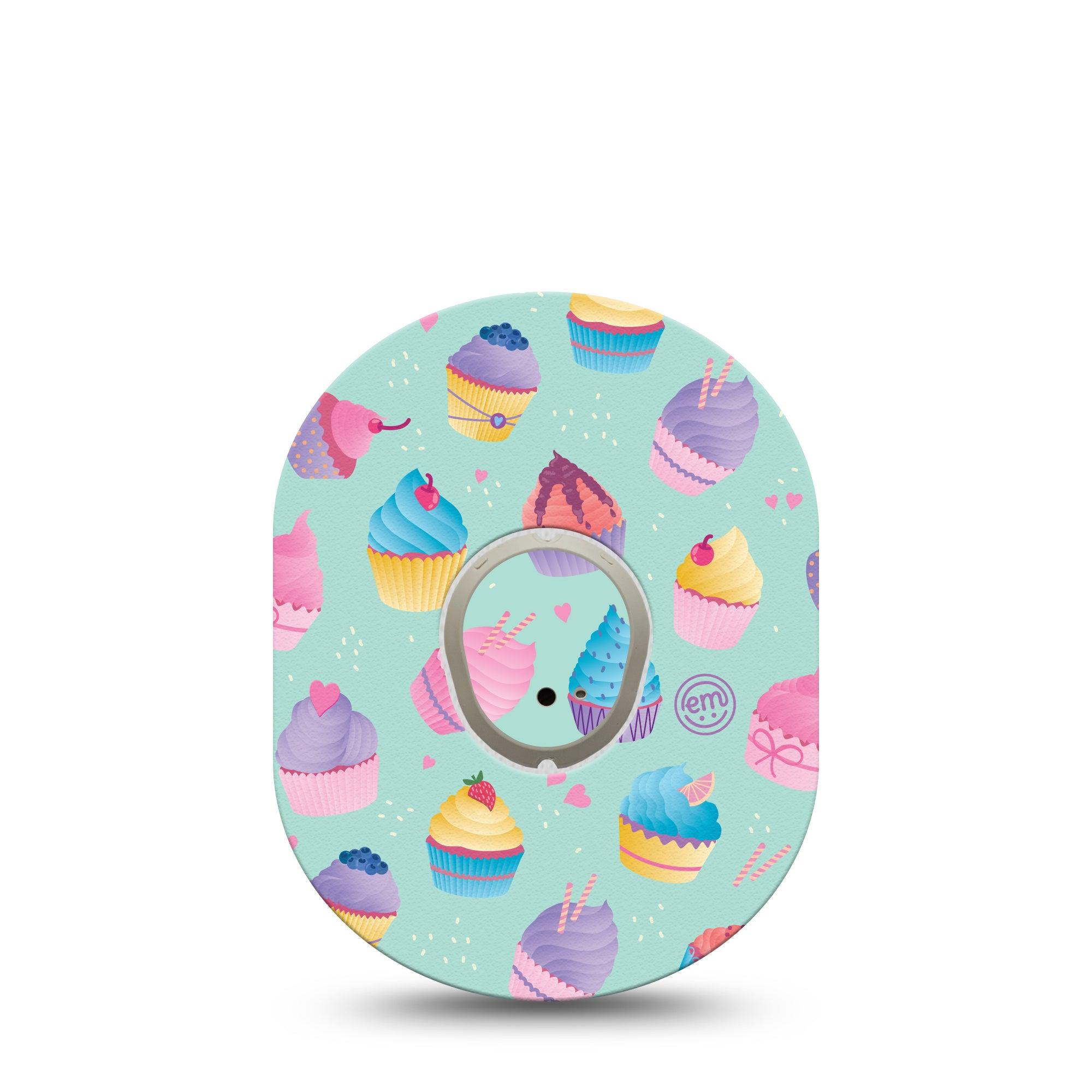ExpressionMed Cupcakes Dexcom G7 and Stelo Tape Single Tape and Single Sticker Sweet Food Themed, Plaster Continuous Glucose Monitor Design