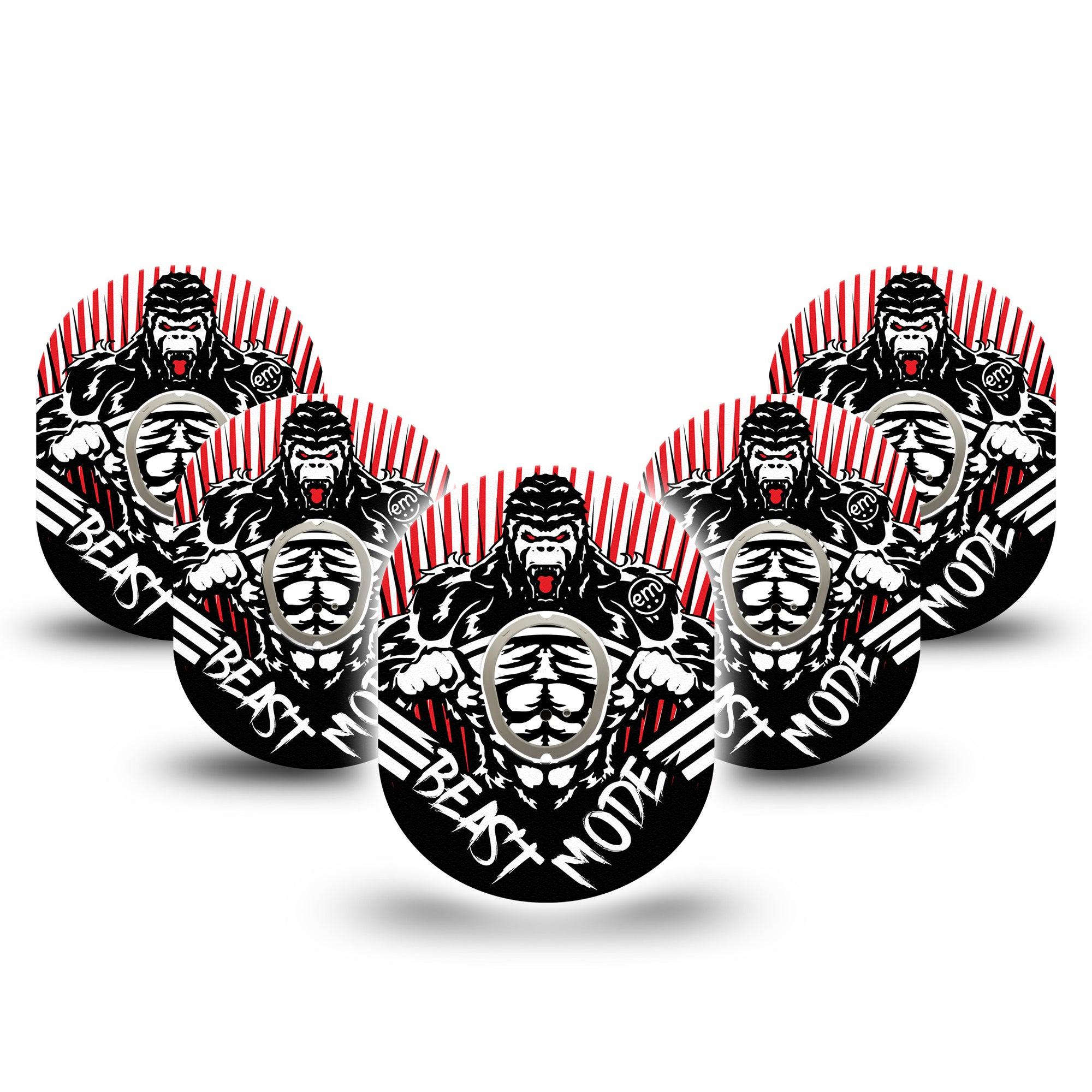 ExpressionMed Beast Mode Dexcom G7 and Stelo Tape 5-Pack Tape and 5-Pack Sticker Aggressive Mode Themed, Plaster Continuous Glucose Monitor Design