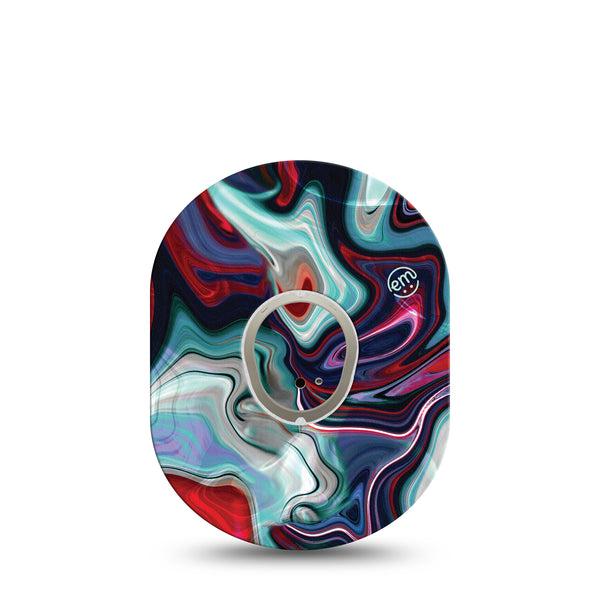 ExpressionMed Moody Marble Dexcom G7 and Stelo Tape Single Tape and Single Sticker Blues and Reds Marble Swirl, Plaster Continuous Glucose Monitor Design