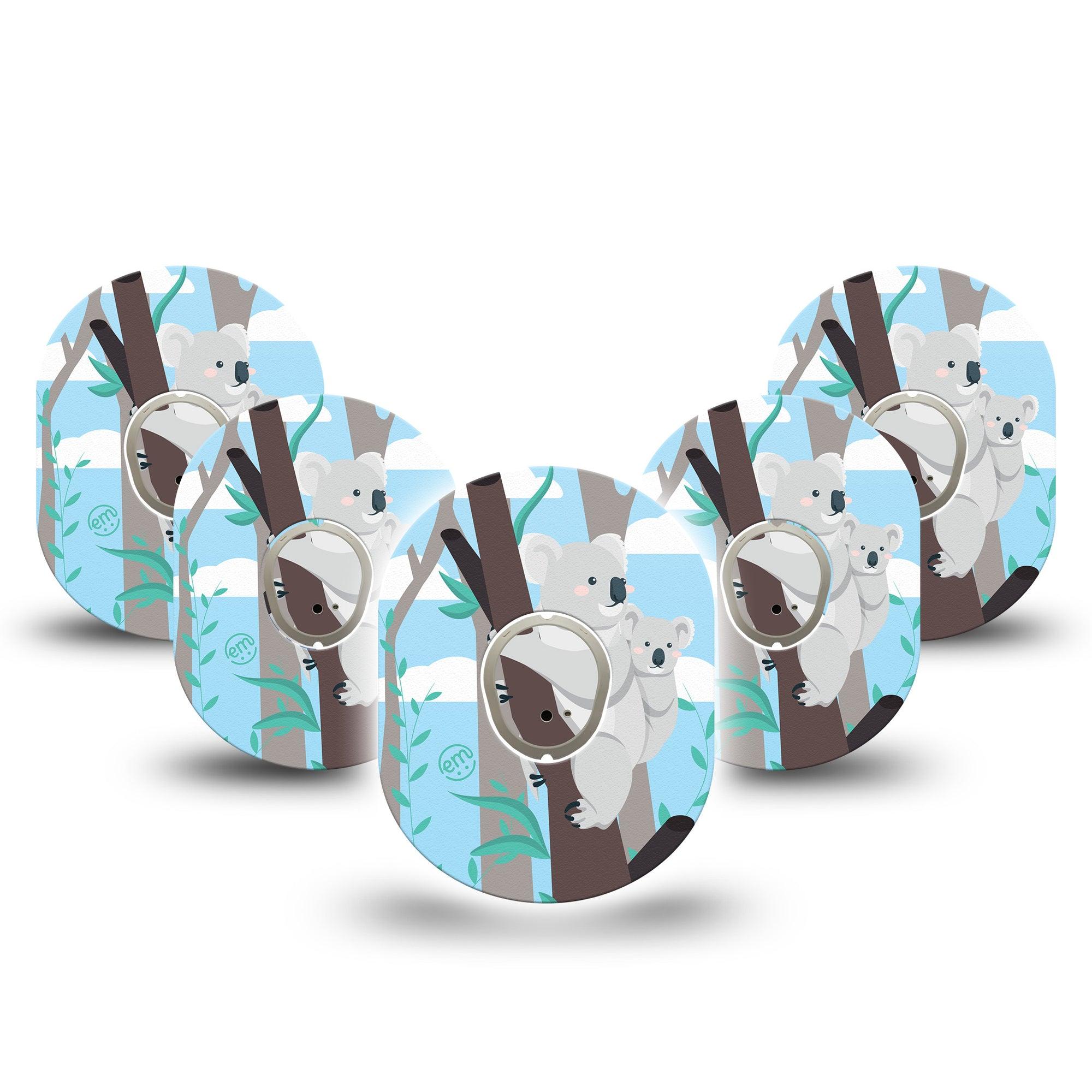 ExpressionMed Koala Dexcom G7 and Stelo Tape 5-Pack Tape and 5-Pack Sticker Climbing Koala Inspired, Plaster Continuous Glucose Monitor Design