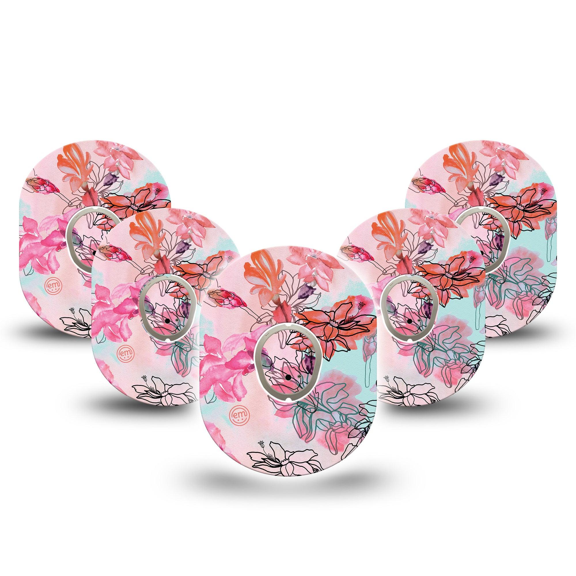 ExpressionMed Whimsical Blossoms Dexcom G7 and Stelo Tape 5-Pack Tape and 5-Pack Sticker Blooming Florals Inspired, Plaster Continuous Glucose Monitor Design