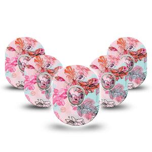 ExpressionMed Whimsical Blossoms Dexcom G7 and Stelo Tape 5-Pack Tape and 5-Pack Sticker Blooming Florals Inspired, Plaster Continuous Glucose Monitor Design