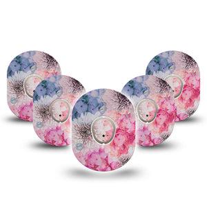 ExpressionMed Bloom Town Dexcom G7 and Stelo Tape 5-Pack Tape and 5-Pack Sticker Pretty Flowers Inspired, Plaster Continuous Glucose Monitor Design