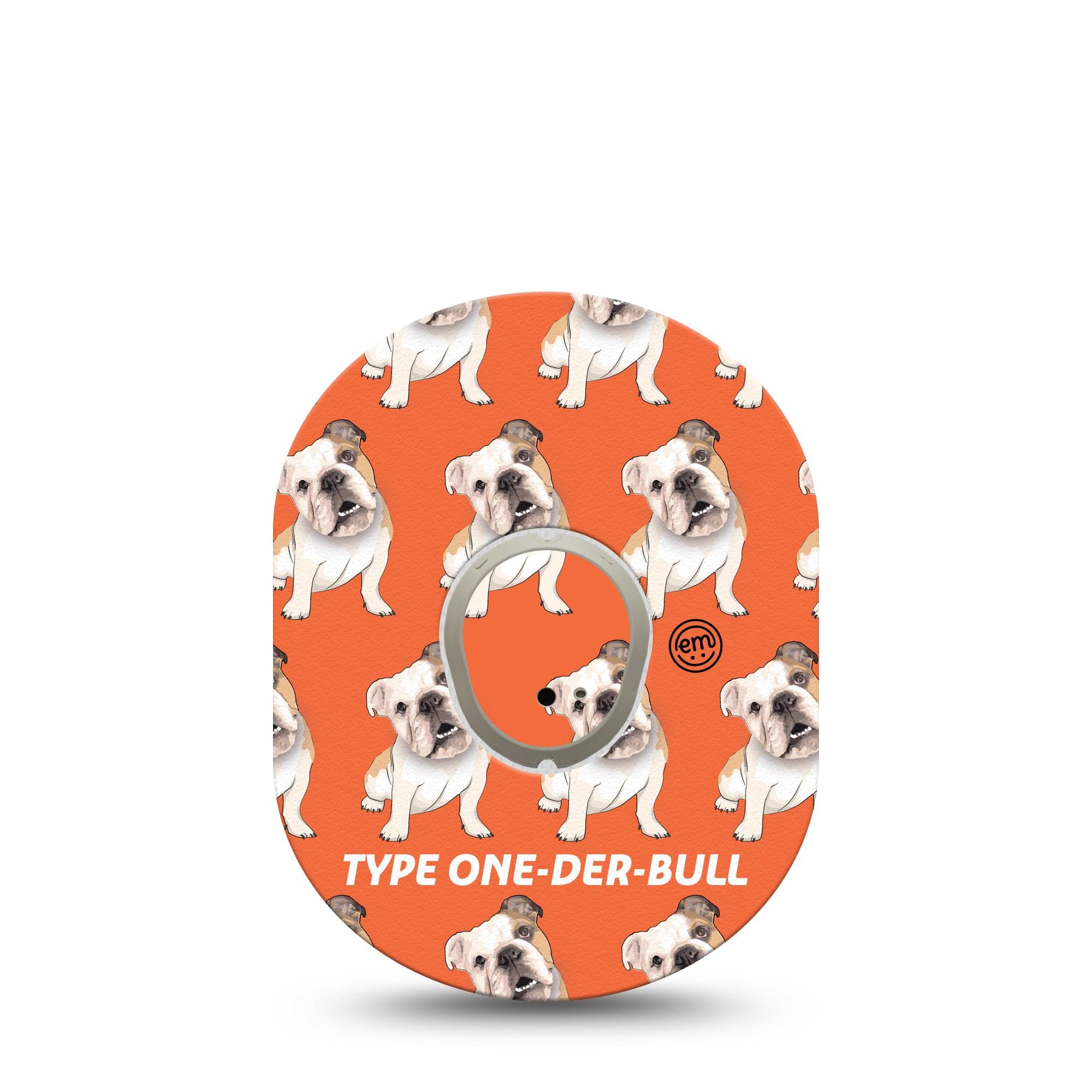 ExpressionMed Type One-Der-Bull Dexcom G7 and Stelo Tape Single Tape and Single Sticker Sitting Dog Themed, Plaster Continuous Glucose Monitor Design