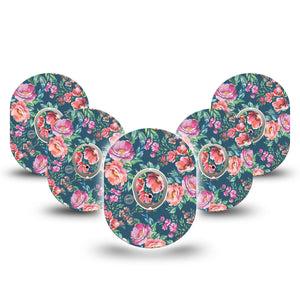 ExpressionMed Floral Enchantment Dexcom G7 and Stelo Tape, 5-Pack Tape & 5-Pack Sticker, Floral Garden Inspired, CGM, Overlay Patch Design, Dexcom Stelo Glucose Biosensor System