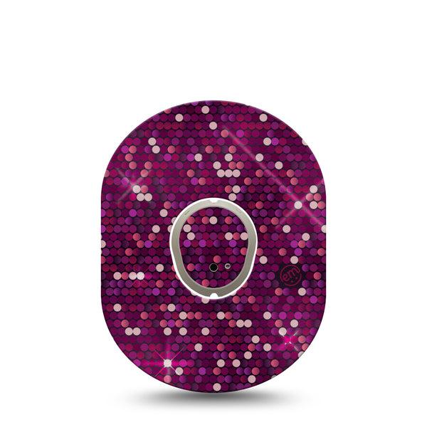 ExpressionMed Pink Sequins Dexcom G7 and Stelo Tape Single Tape and Single Sticker Shiny Pink, Plaster Continuous Glucose Monitor Design