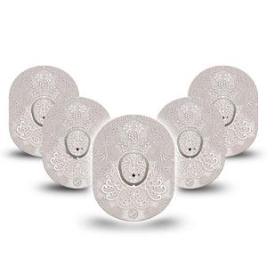 ExpressionMed Vintage Lace Dexcom G7 and Stelo Tape 5-Pack Tape and 5-Pack Sticker White Fabric Inspired, Plaster Continuous Glucose Monitor Design