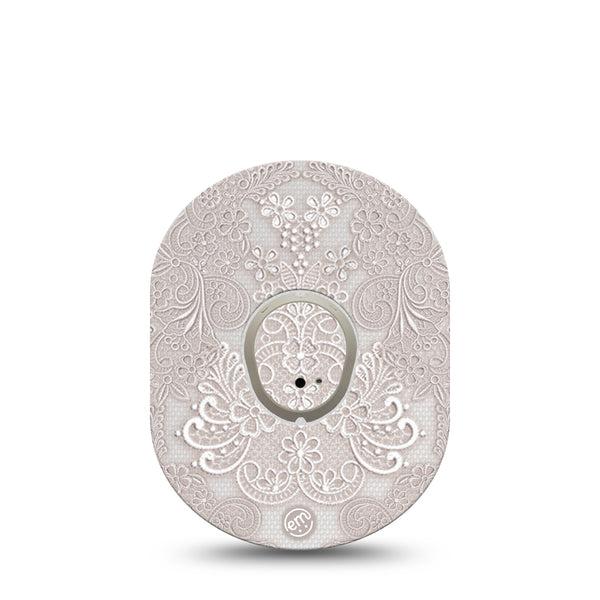 ExpressionMed Vintage Lace Dexcom G7 and Stelo Tape Single Tape and Single Sticker White Linen Inspired, Plaster Continuous Glucose Monitor Design